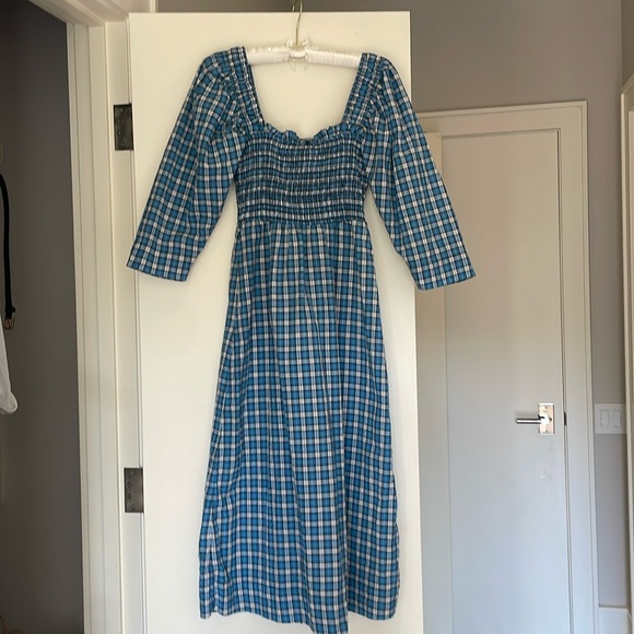 Ganni Searsucker Checkered Midi Dress Size 36/Size 4 - Picture 3 of 5